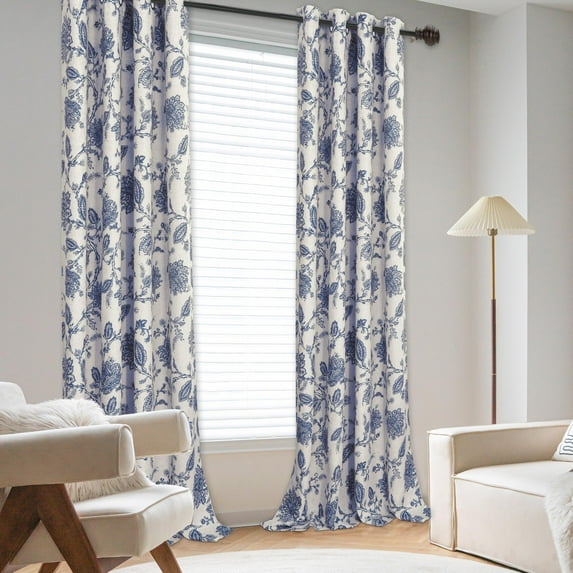 DriftAway Linen Floral Paisley Navy Blackout Curtains for Bedroom 102 Inch Length 2 Panels Lined Grommet Window Drapes Thermal Farmhouse Country Jacobean Curtains