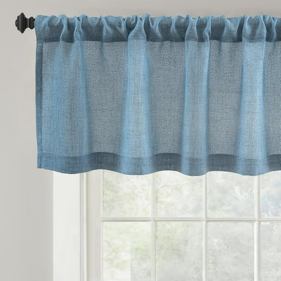 DriftAway Linen Textured Curtain Valances for Windows Light Filtering 3 Inch Rod Pocket Farmhouse Country Rustic Kitchen Valances for Bedroom Living Room Bathroom 18 inch Length Blue