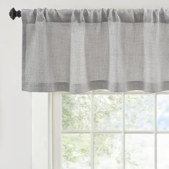 DriftAway Linen Textured Curtain Valances for Windows Light Filtering 3 Inch Rod Pocket Farmhouse Country Rustic Kitchen Valances for Bedroom Living Room Bathroom 14 inch Length Gray
