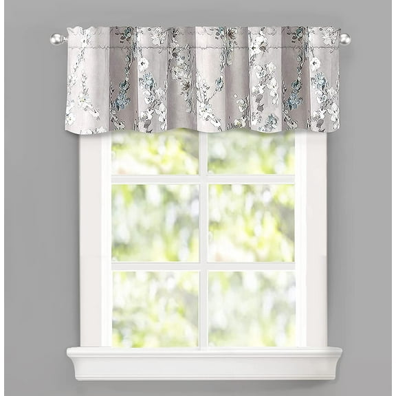 DriftAway Mackenzie Abstract Floral Pattern Window Treatment Valance Rod Pocket 14"L x 50"W Plus 2" Header Blue Gray