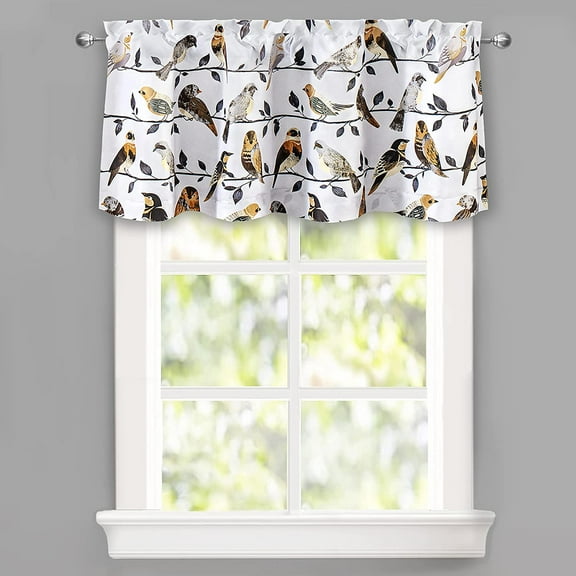 DriftAway Maeve Bird and Branch Printed Pattern Lined Blackout Thermal Insulated Window Curtain Valance Rod Pocket 18"L x 52"W Plus 2" Header Natural