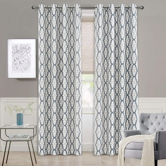 DriftAway Mason Thermal Blackout Grommet Window Curtains Geometric Trellis Pattern 2 Panels 108"L x 52"W Gray