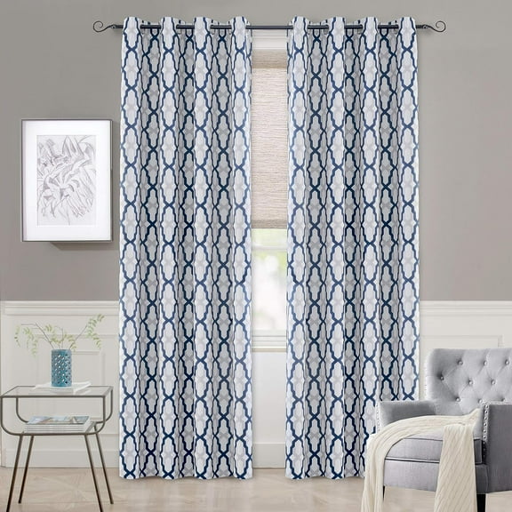 DriftAway Mason Thermal Blackout Grommet Window Curtains Geometric Trellis Pattern 2 Panels 108"L x 52"W Navy