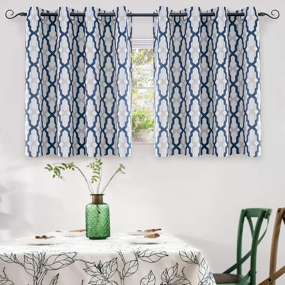 DriftAway Mason Thermal Blackout Grommet Window Curtains Geometric Trellis Pattern 2 Panels 36"L x 52"W Navy