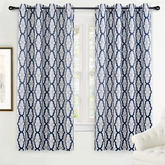 DriftAway Mason Thermal Blackout Grommet Window Curtains Geometric Trellis Pattern 2 Panels 72"L x 52"W Navy