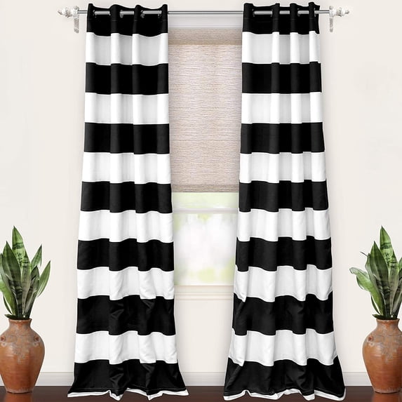 DriftAway Mia Stripe Room Darkening Grommet Unlined Window Curtains 2 Panels 108"L x 52"W Indigo Black