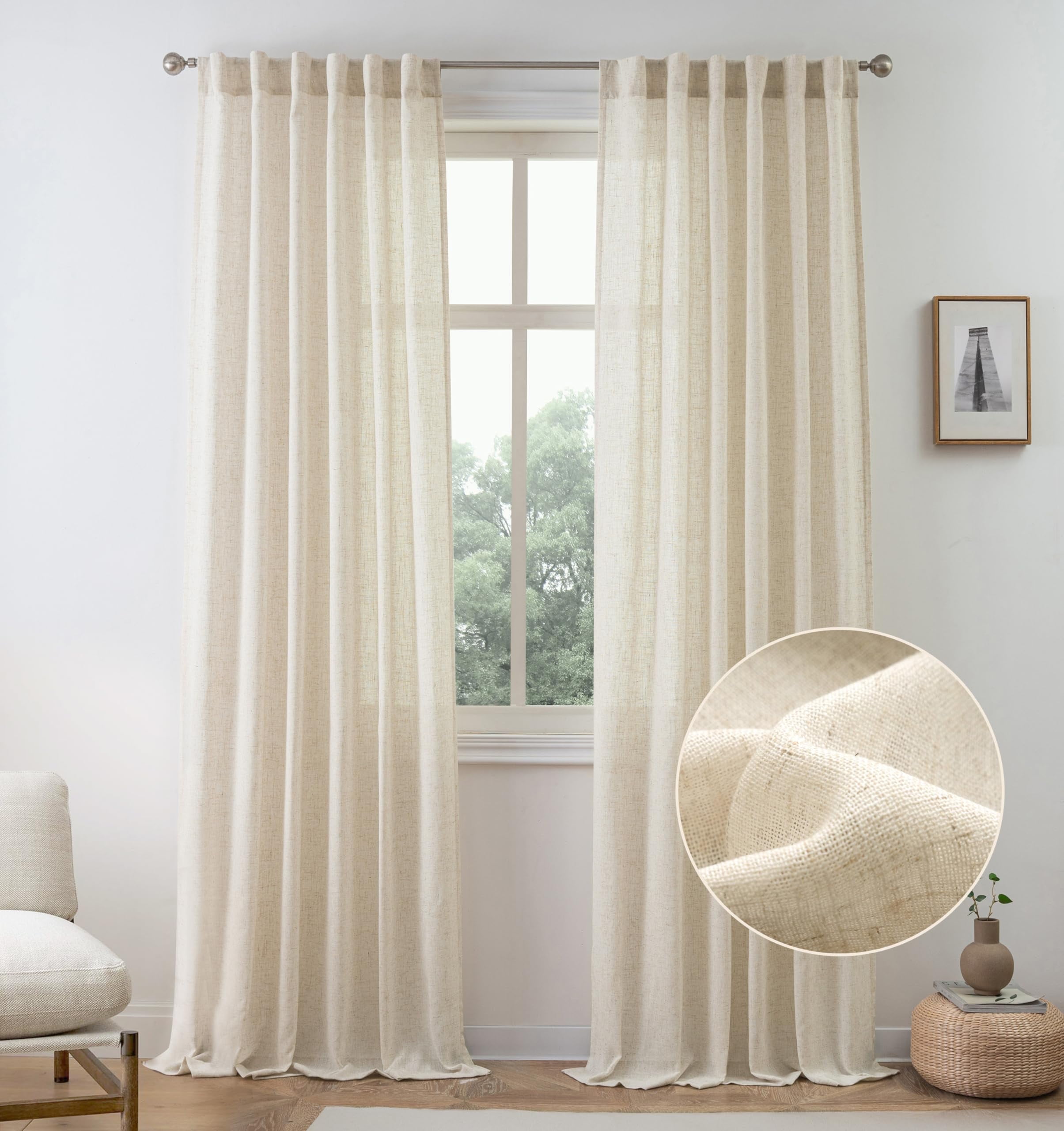 DriftAway Natural Linen Curtains 105 Inches Long 3 Pound Thick Semi ...