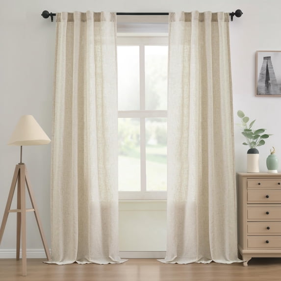 DriftAway Natural Linen Curtains 80 Inches Long 3 Pound Thick Semi Sheer 2 Panels Farmhouse Real Flax 3 Inch Rod Pocket Back Tab Boho Rustic Light Filtering Window Drapes for Bedroom Privacy Assured