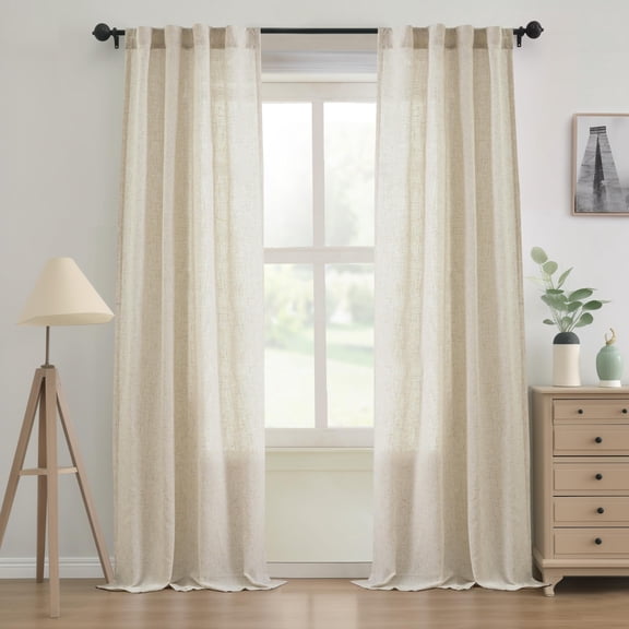 DriftAway Natural Linen Curtains 80 Inches Long 3 Pound Thick Semi Sheer 2 Panels Farmhouse Real Flax 3 Inch Rod Pocket Back Tab Boho Rustic Light Filtering Window Drapes for Bedroom Privacy Assured