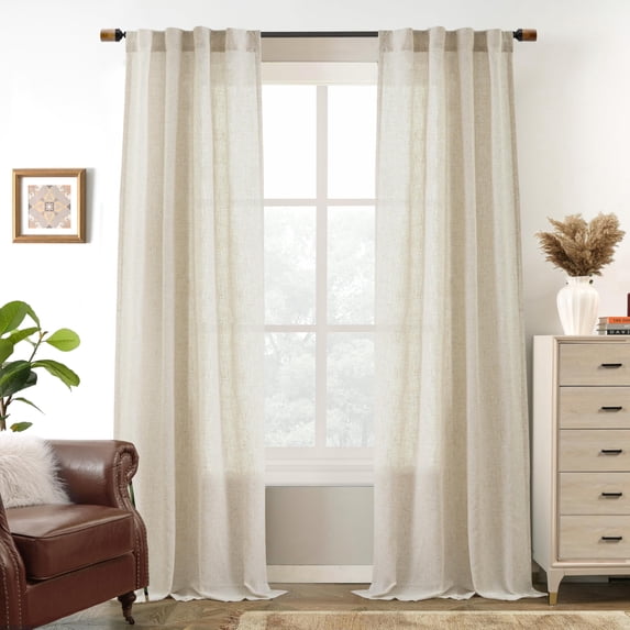 DriftAway Natural Linen Curtains 84 Inches Long 3 Pound Thick Semi Sheer 2 Panels Farmhouse Real Flax 3 Inch Rod Pocket Back Tab Boho Rustic Light Filtering Window Drapes for Bedroom Privacy Assured