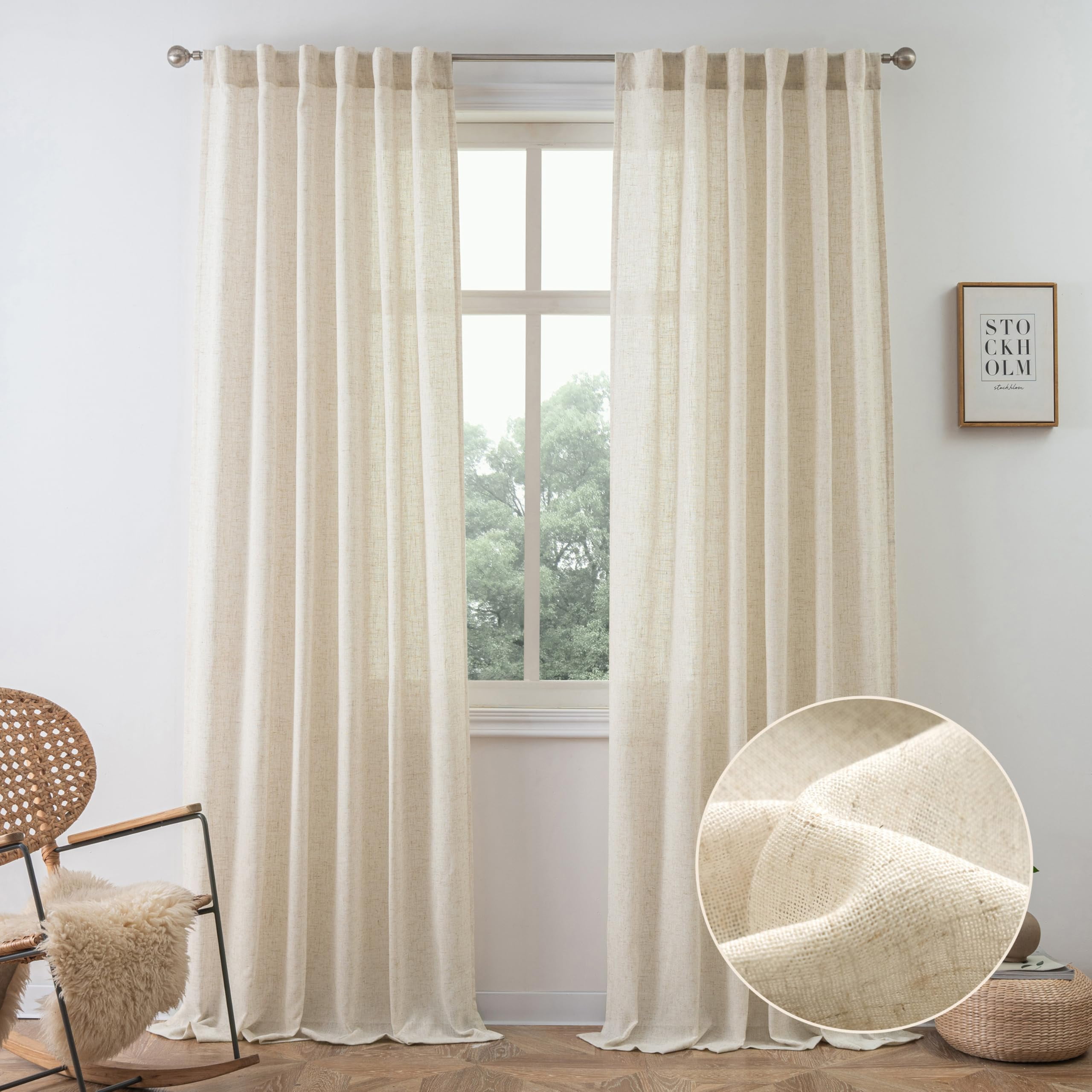 DriftAway Natural Linen Curtains 92 Inches Long 3 Pound Thick Semi ...