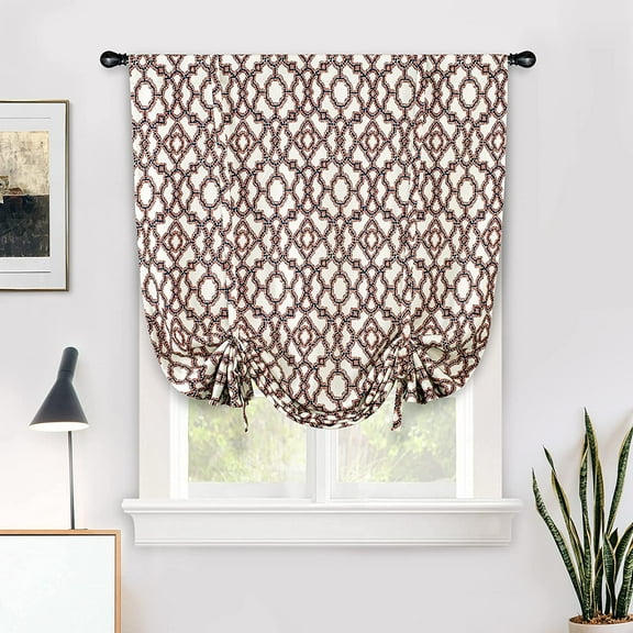 DriftAway Nove Lattice Geometric Pattern Room Darkening Thermal Insulated Tie Up Adjustable Balloon Rod Pocket Curtain for Small Window 45"x63" Navy Blue and Burnt Orange