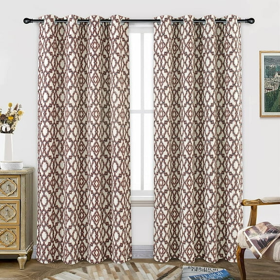 DriftAway Nove Lattice Geometric Pattern Thermal Room Darkening Lined Faux Linen Window Curtain for Bedroom Living Room Grommet 2 Panels 	84"L x 52"W Navy Blue and Burnt Orange