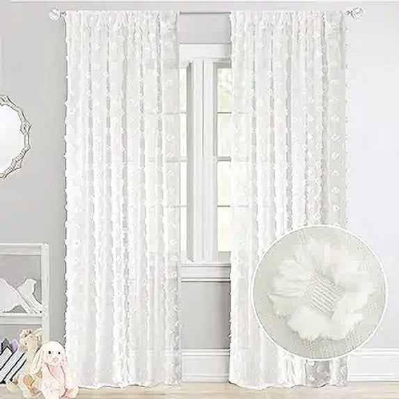 DriftAway Olivia White Voile Chiffon Sheer Window Curtain Panel Pair Off-White 52"widthx95"length 96 Inches