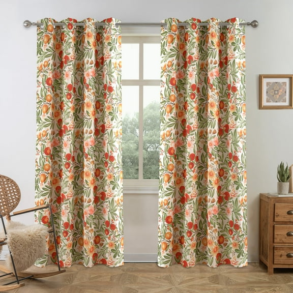 DriftAway Orange Harvest Floral Linen Blackout Curtains Double Layer Thermal Insulated Autumn Fall Printed Patterned Vintage Grommet Lined Drapes for Living Room 2 Panels 84 Inches Orange Coral Gold