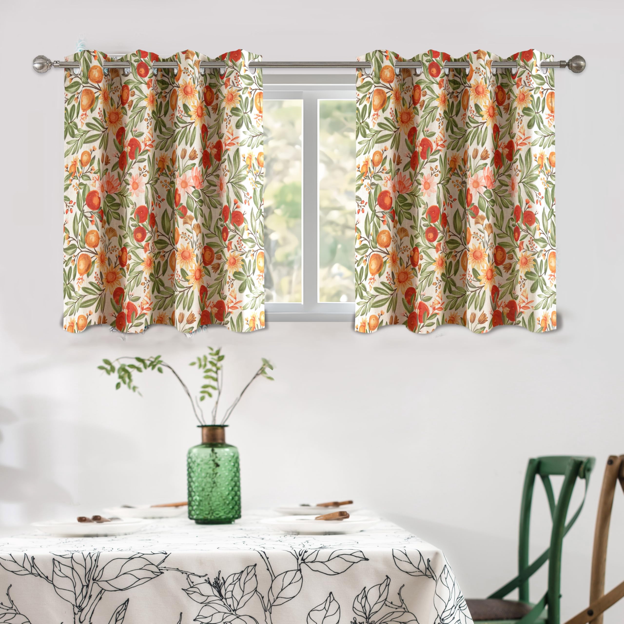DriftAway Orange Harvest Floral Linen Blackout Curtains Double Layer ...