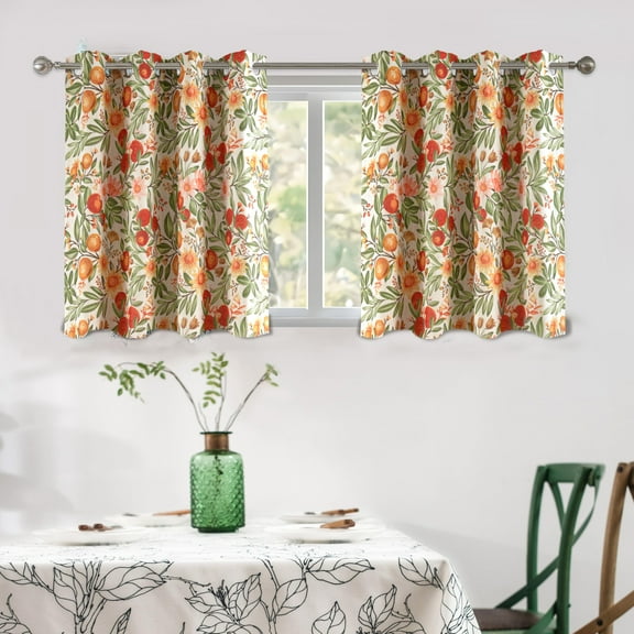 DriftAway Orange Harvest Floral Linen Blackout Curtains Double Layer Thermal Insulated Autumn Fall Printed Patterned Vintage Grommet Lined Drapes for Living Room 2 Panels 36 Inches Orange Coral Gold