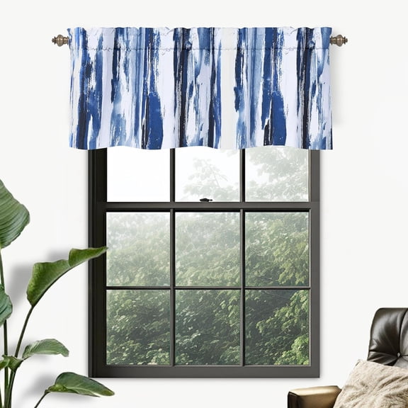 DriftAway Paint Brush Watercolor Ink Stripe Pattern Blackout Window Curtain Valance 2 Layers 52 Inch by 18 Inch vy Blue