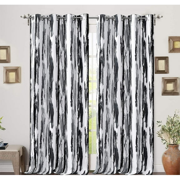 DriftAway Paint Brush Watercolor Ink Stroke Stripe Pattern Lined Blackout Window Curtain Grommet 2 Panels 84"L x 52"W Espresso Black Gray
