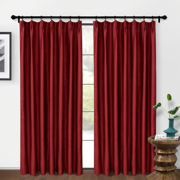 DriftAway Pinch Pleat Blackout Curtains 84 Inches Long Linen Curtains 2 Panels Set Faux Linen Textured Curtains for Bedroom Living Room Thermal Insulated Privacy Back Tab Window Drapes 52x84 Red