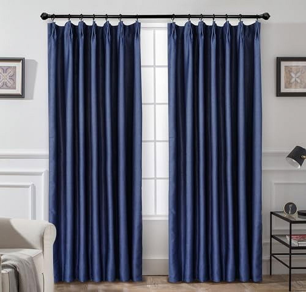 DriftAway Pinch Pleat Blackout Curtains 96 Inches Long Linen Curtains 2 Panels Set Faux Linen Textured Curtains for Bedroom Living Room Thermal Insulated Privacy Back Tab Window Drapes 52x96 Navy