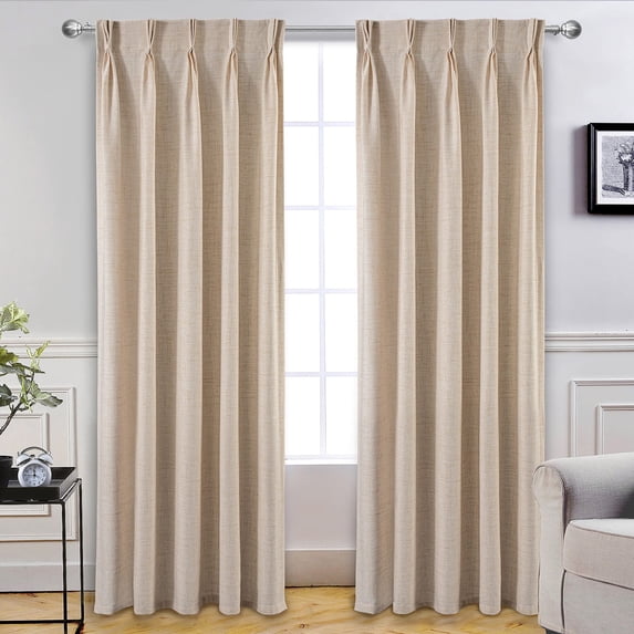 DriftAway Pinch Pleat Linen Textured Semi Sheer Solid Curtains Back Tabs Beige 30" Width X 96" Length
