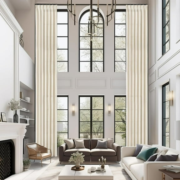 DriftAway Pinch Pleat Linen Textured Semi Sheer Solid Farmhouse and Modern Rustic Linen Curtains High Ceiling Extra Long Drapes for Living Room 13 ft Length 1 Panels W52 x L180 Inches Long Beige