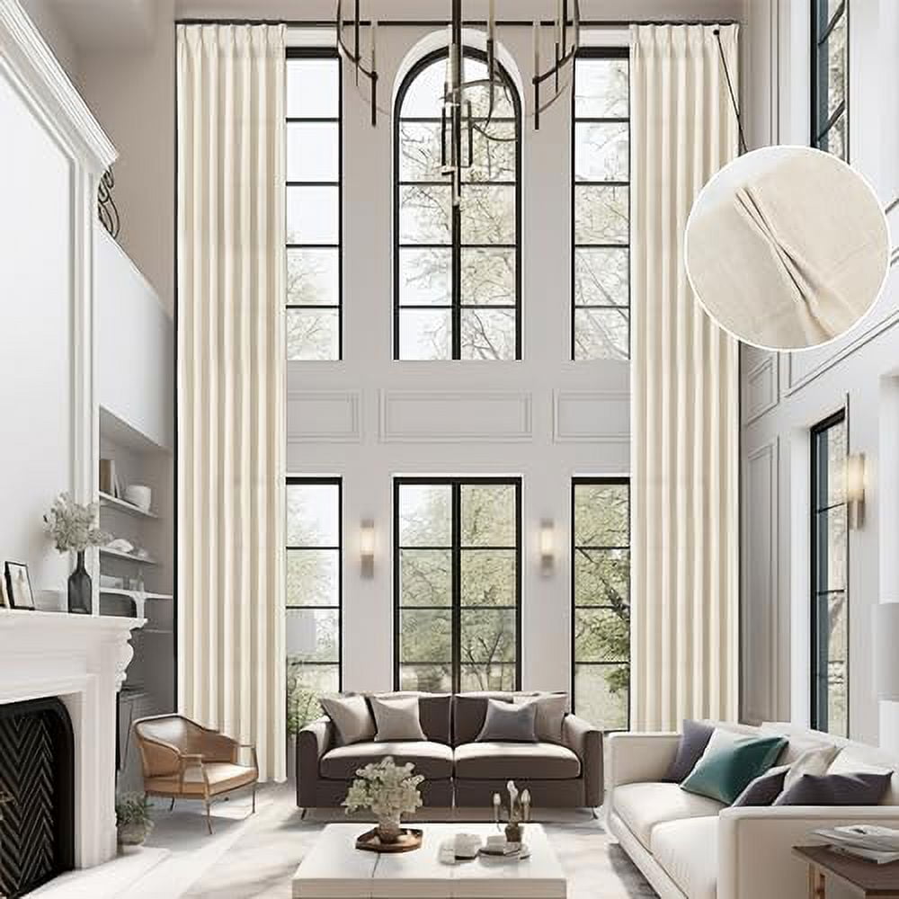 DriftAway Pinch Pleat Linen Textured Semi Sheer Solid Farmhouse and Modern Rustic Linen Curtains High Ceiling Extra Long Drapes for Living Room 13 ft Length 1 Panels W52 x L156 Inches Long Beige