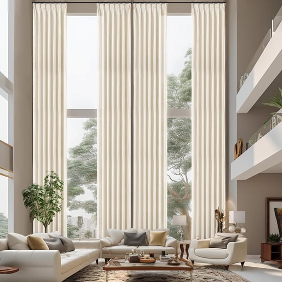 DriftAway Pinch Pleat Linen Textured Semi Sheer Solid Farmhouse and Modern Rustic Linen Curtains High Ceiling Extra Long Drapes for Living Room 13 ft Length 1 Panels W52 x L228 Inches Long Beige