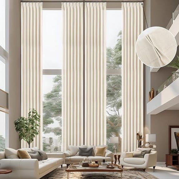 DriftAway Pinch Pleat Linen Textured Semi Sheer Solid Farmhouse and Modern Rustic Linen Curtains High Ceiling Extra Long Drapes for Living Room 17 ft Length 1 Panels W52 x L204 Inches Long Beige