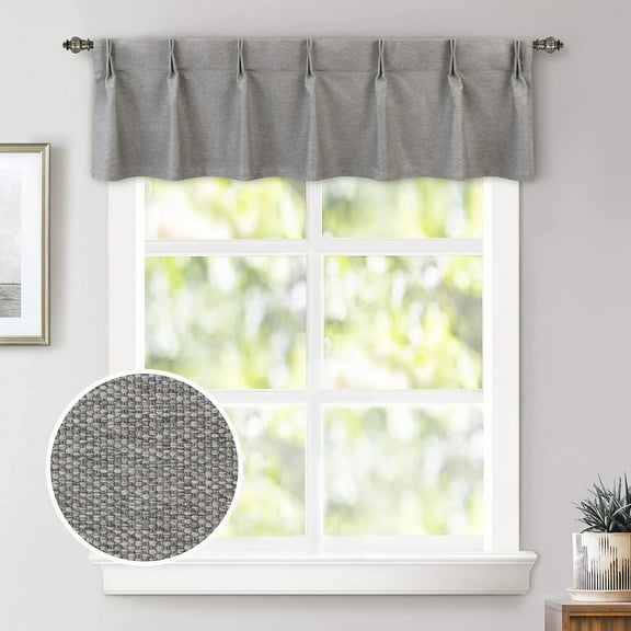 DriftAway Pinch Pleat Valance for Kitchen Window Blackout Faux Linen Textured Solid Gray Valance for Living Room 16 Inch Farmhouse Window Treatment Back Tab 52x16 Gray