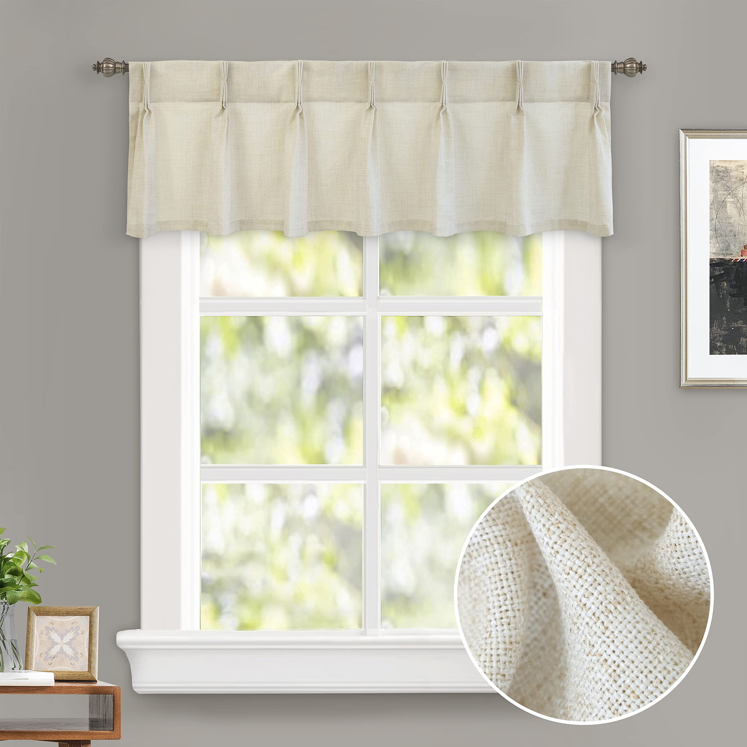 Beige Linen Textured Pinch Pleat Valance 52" x 16"