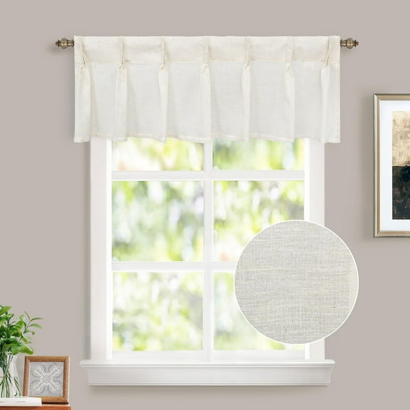 DriftAway Pinch Pleat Valance for Kitchen Window Linen Blend Solid Light Linen Valance for Living Room 16 Inch Room Darkening Farmhouse Window Treatment Back Tab 50"x16" Beige