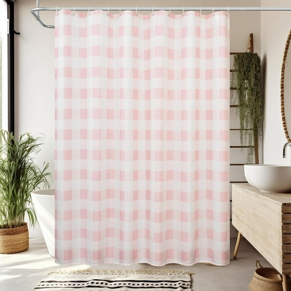 DriftAway Pink and White Buffalo Checker Shower Curtain Gingham Plaid Pink Room Decor Curtains for Bathroom Water Repellent Curtain 72 x 72 Inch with 12 Hooks 1 Panel