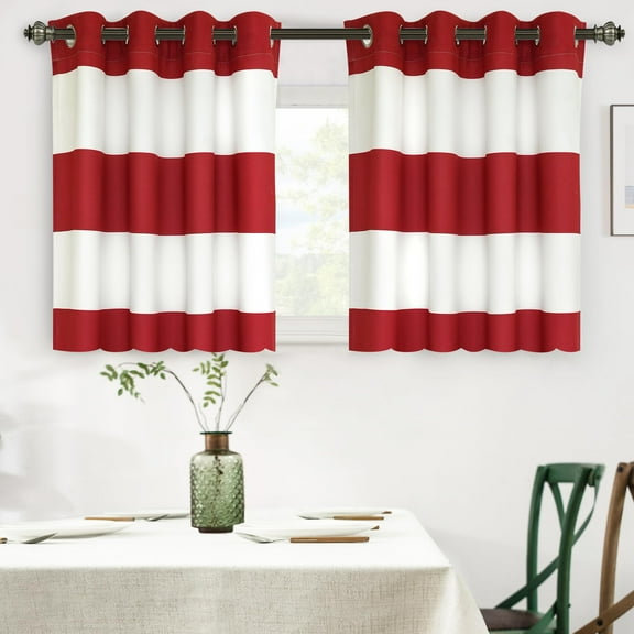 DriftAway Red Stripe Room Darkening Window Curtains 36 Inch Long Striped Grommet Drapes for Bedroom Living Room Kitchen Thermal Insulated Unlined 2 Panels