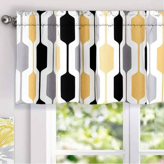 DriftAway Riley Geo Lined Window Curtain Valance Mid Century Geometric Pattern 2 Layers Rod Pocket