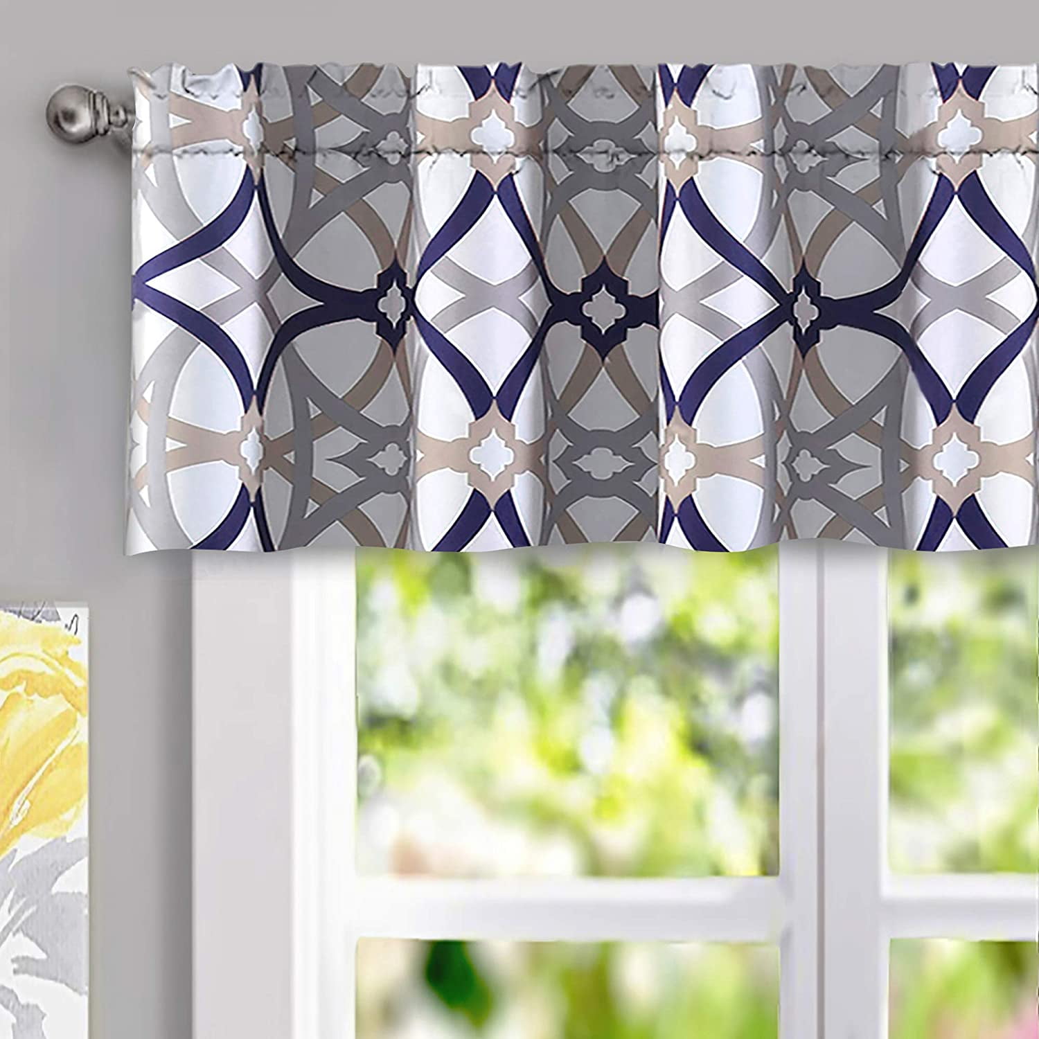 Navy and Gray Geometric Rod Pocket Valance, 52" x 14"