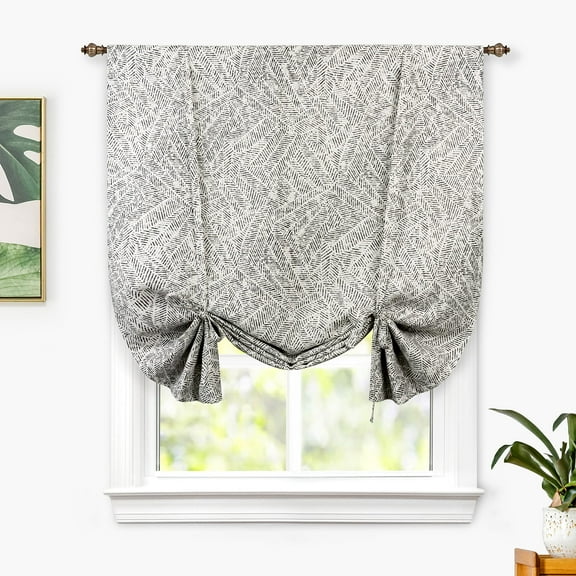 DriftAway Roman Linen Blend Blackout Tie Up Curtain for Kitchen Adjustable Balloon Watercolor Stripe Textured Printed Roman Shades for Small Window Single Rod Pocket Window Coverings 45W x 63L Black