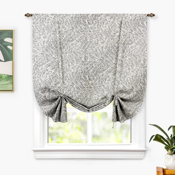 DriftAway Roman Linen Blend Blackout Tie Up Curtain for Kitchen Adjustable Balloon Watercolor Stripe Textured Printed Roman Shades for Small Window Single Rod Pocket Window Coverings 45W x 63L Black