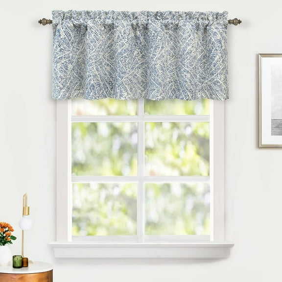 DriftAway Roman Linen Blend Blackout Valance for Kitchen 18 Inch Length Watercolor Stripe Textured Printed Lined Rod Pocket Room Darkening Curtain Valance for Living Room 52x18 Inch Navy