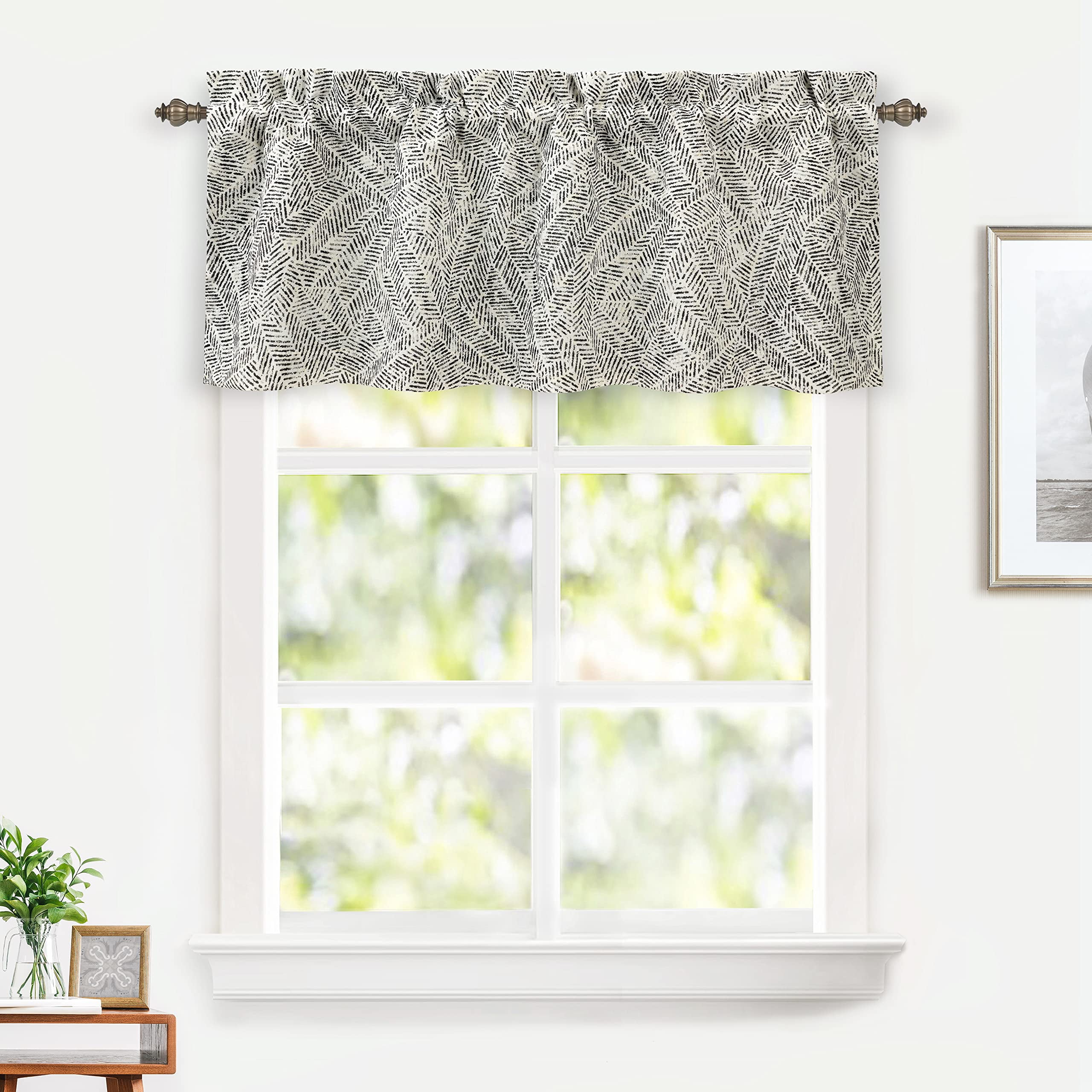 Black and White Linen Blend 52'' Rod Pocket Valance