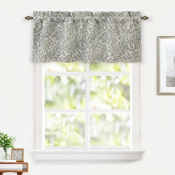 DriftAway Roman Linen Blend Blackout Valance for Kitchen 18 Inch Length Watercolor Textured Stripe Printed Lined Rod Pocket Room Darkening Curtain Valance for Living Room 52x18 Inch Black