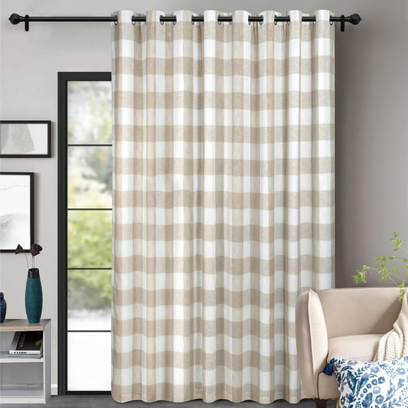DriftAway Room Divider Curtain for Bedroom Patio Door Sliding Glass Door Curtains Buffalo Check Plaid Privacy Thermal Closet Curtain Extra Wide Blackout Curtains Grommet 108W X 96L Inch Taupe 1 Panel