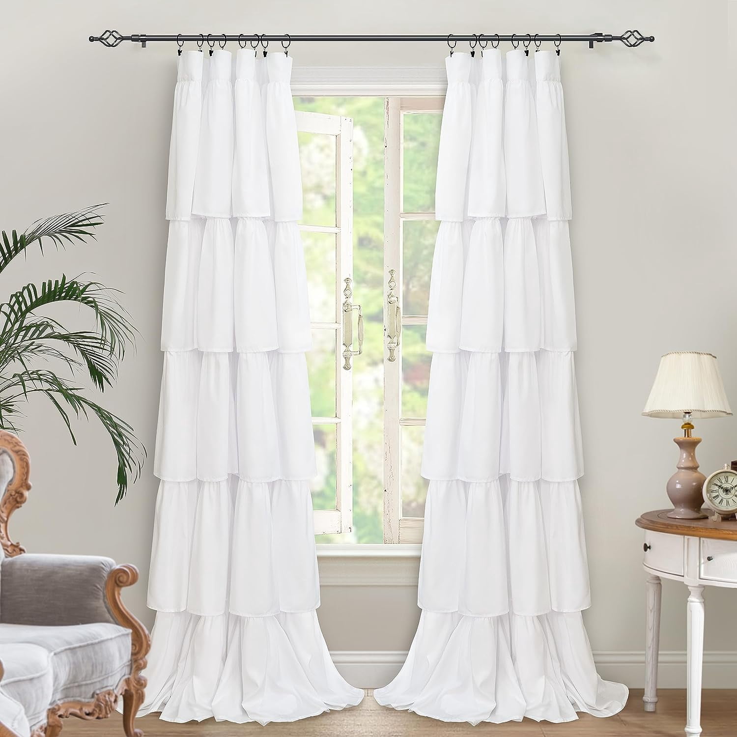 DriftAway Ruffle Farmhouse Semi Sheer Curtains for Bedroom Solid White ...