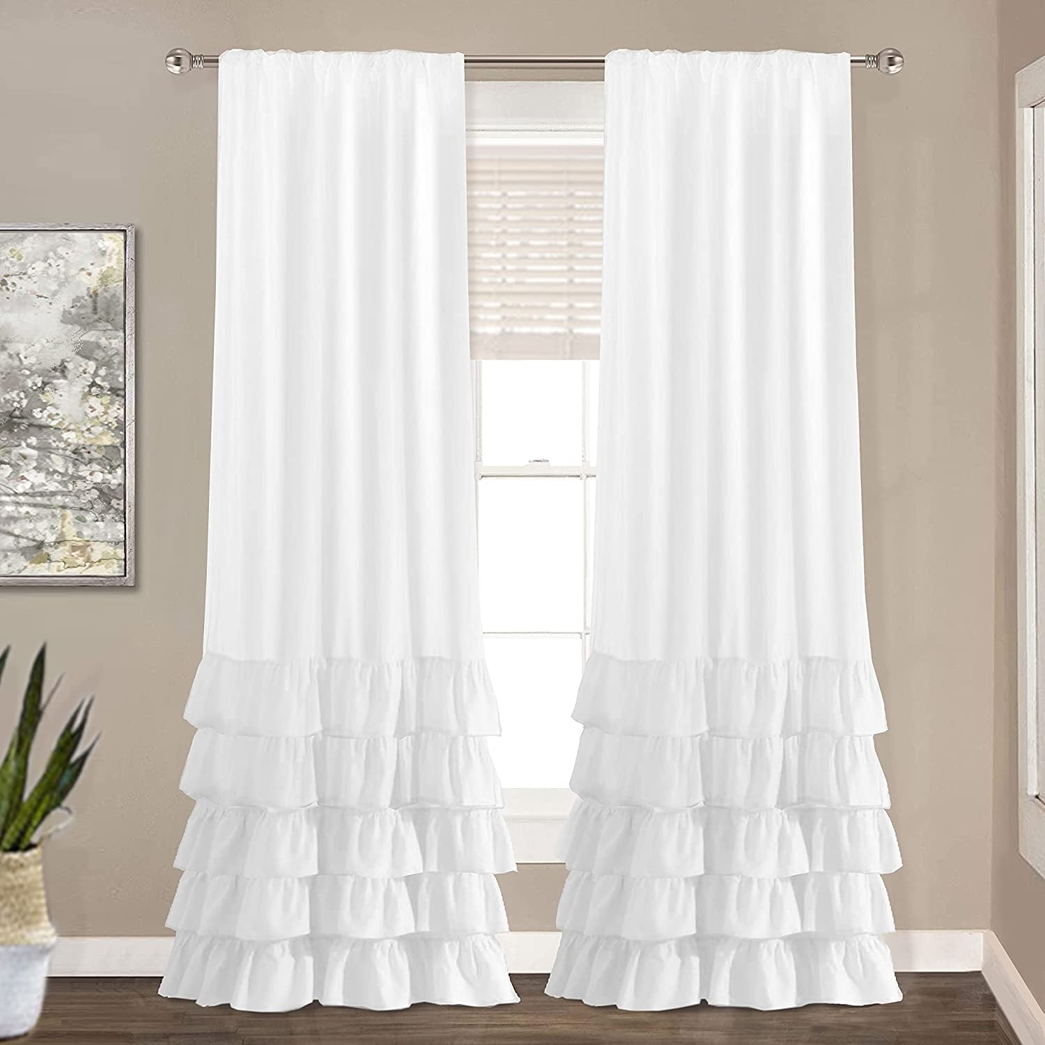 DriftAway Ruffle Farmhouse Semi Sheer Curtains for Bedroom Solid White  Gypsy Shabby Chic Curtains Rod Pocket Layered Home Décor for Living Room 2  Panels Ruffle 5 Layers, 52 x 84, Off White 