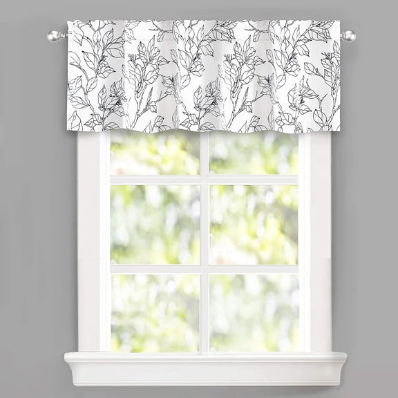 DriftAway Ryan Sketch Flower Floral Branch Leaves Lined Blackout Room Darkening Window Curtain Valance Rod Pocket 52"x14"+1.75" Header Black Line 1 Pack