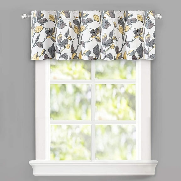 DriftAway Ryan Sketch Flower Floral Branch Leaves Lined Thermal Insulated Window Curtain Valance Rod Pocket 52"Wx14"L+1.75"Header Yellow Gray 1 Pack