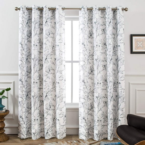 DriftAway Ryan Sketch Thermal Blackout Grommet Lined Kitchen Window Curtains, Two Panels, Each 52"X84", White Black Line
