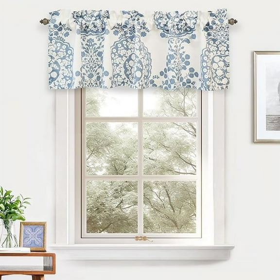 DriftAway Samantha Floral Damask Medallion Pattern Thermal Valance for Kitchen Living Room Single Rod Pocket 52 Inch by 18 Inch Plus 2 Inch Header Dusty Blue