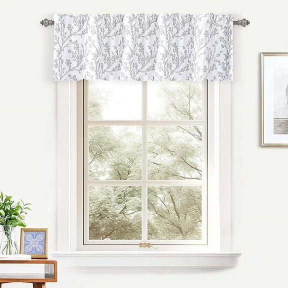 DriftAway Sarah Floral Tree Branch Pattern Thermal Insulated Blackout Window Curtain Valance Rod Pocket 2 Layers, 52" x 14" Plus 2" Header, Gray